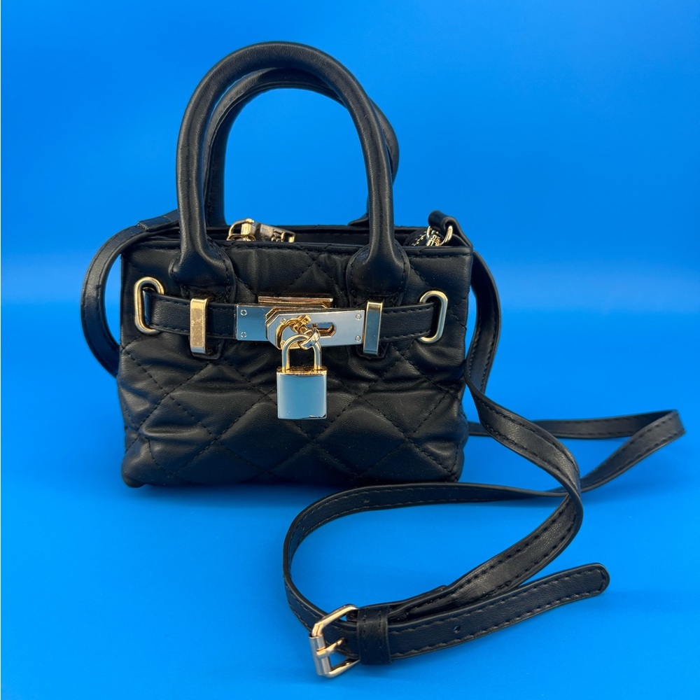 Badgley Mishka Studio Mini Black Diamond Quilted Vegan Leather Tote Crossbody